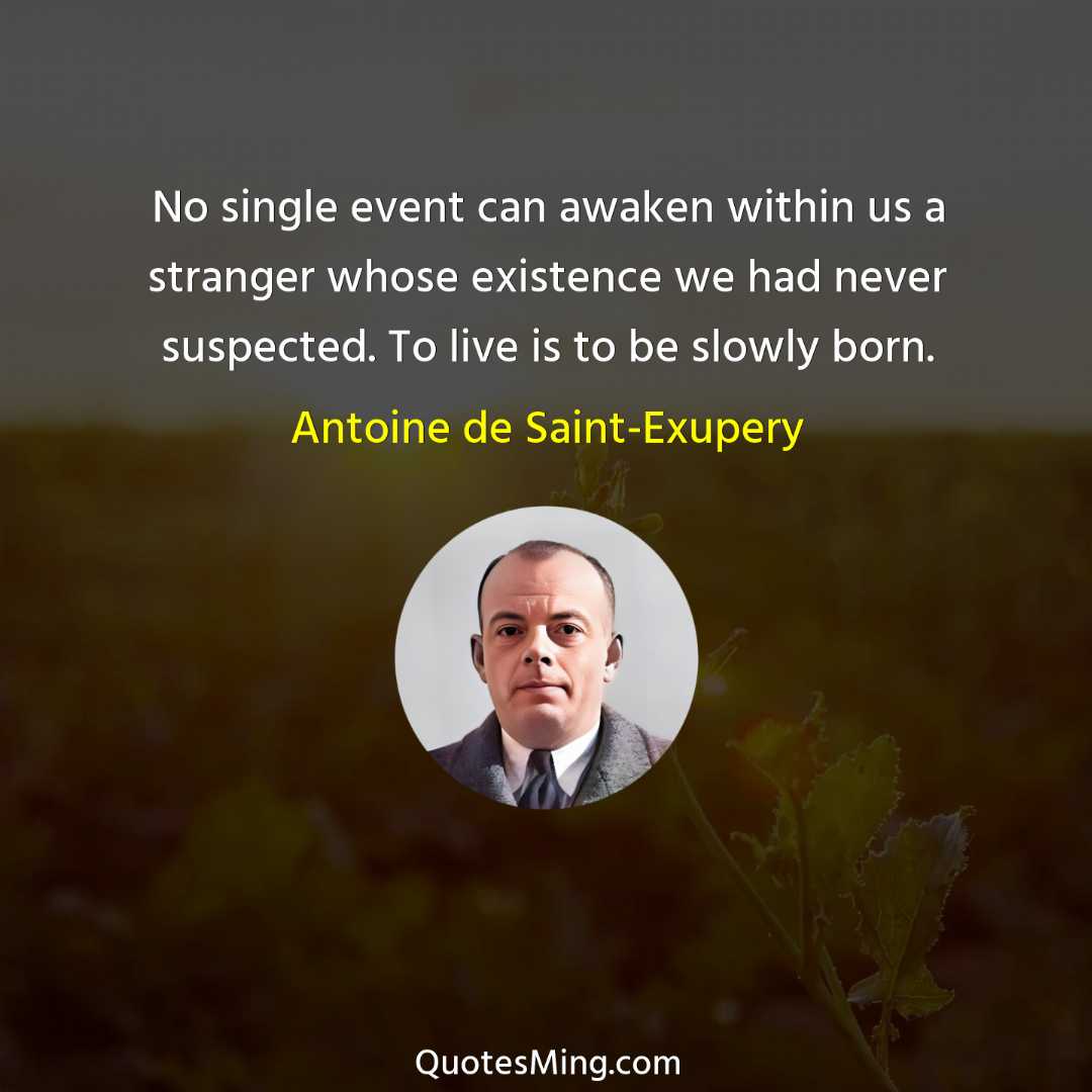 No single event can awaken within us a stranger whose