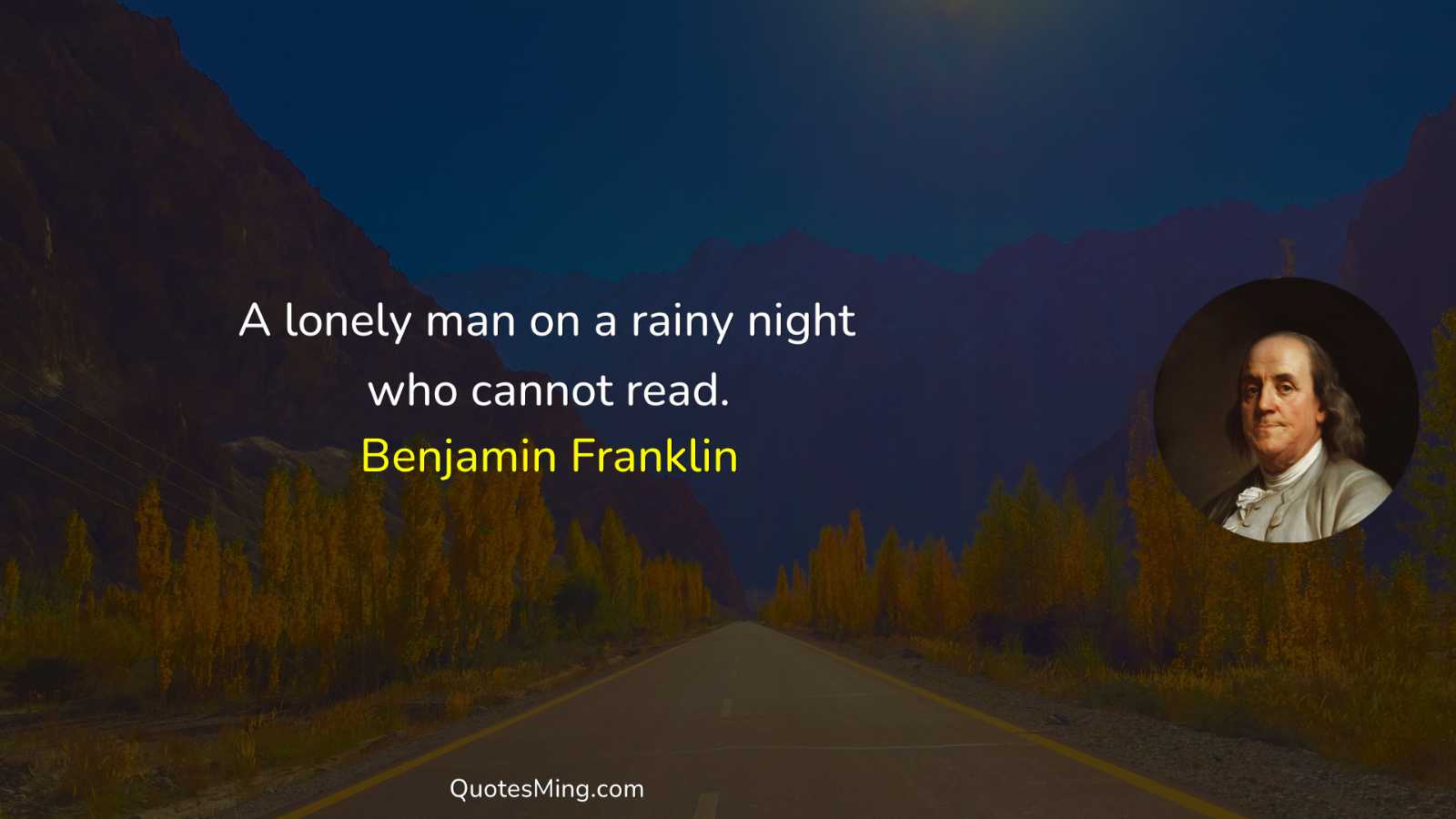 A lonely man on a rainy night who cannot read