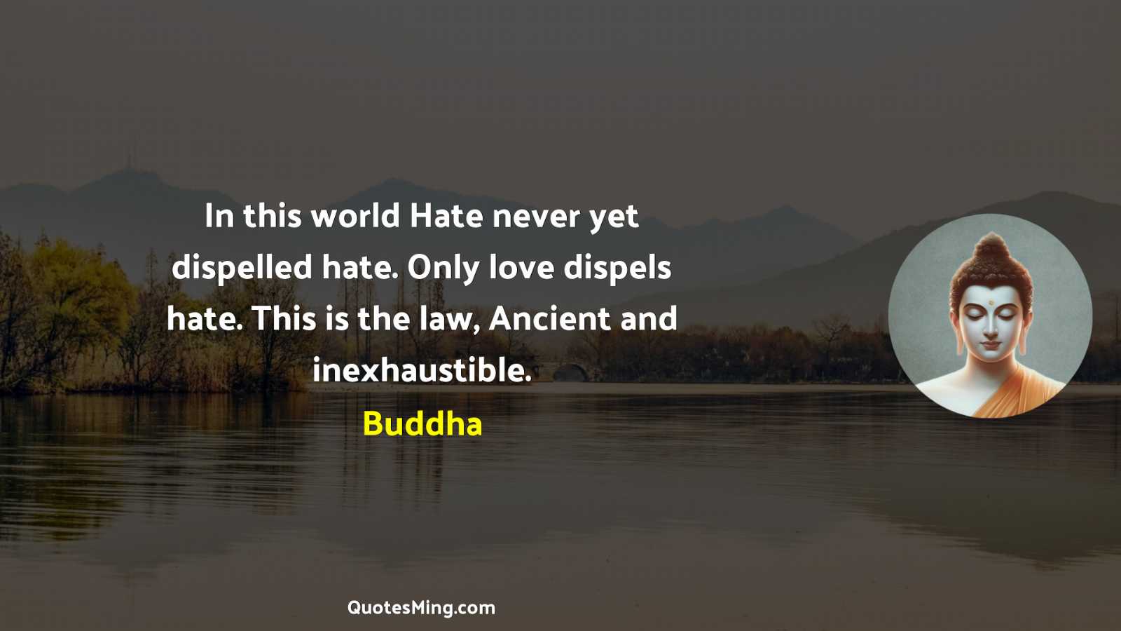 In this world Hate never yet dispelled hate Only love