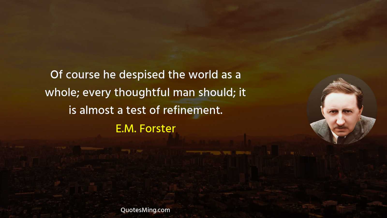 Of course he despised the world as a whole; every