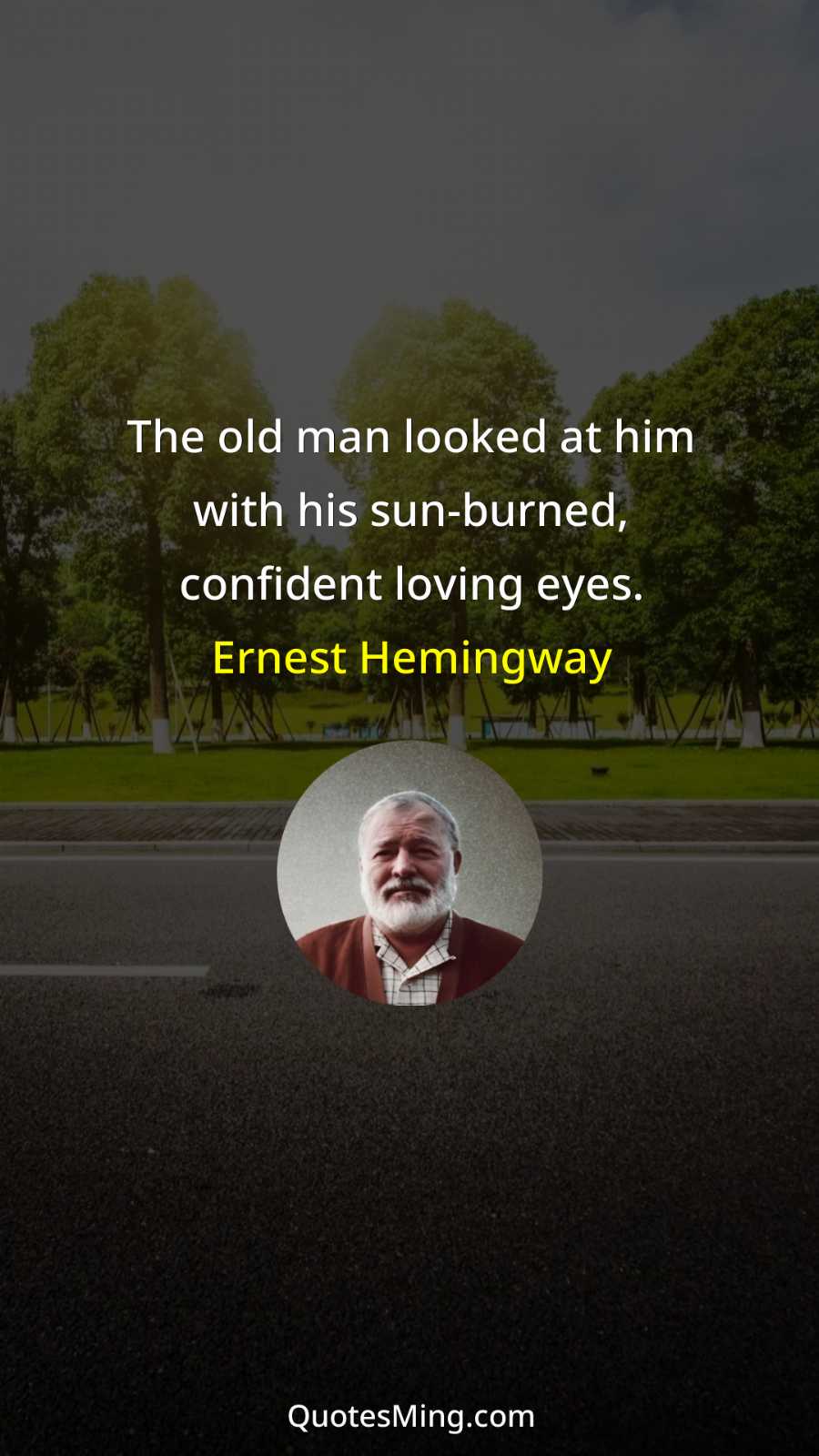 The old man looked at him with his sun-burned confident