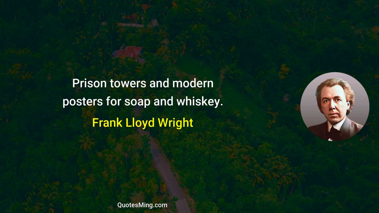 Prison towers and modern posters for soap and whiskey