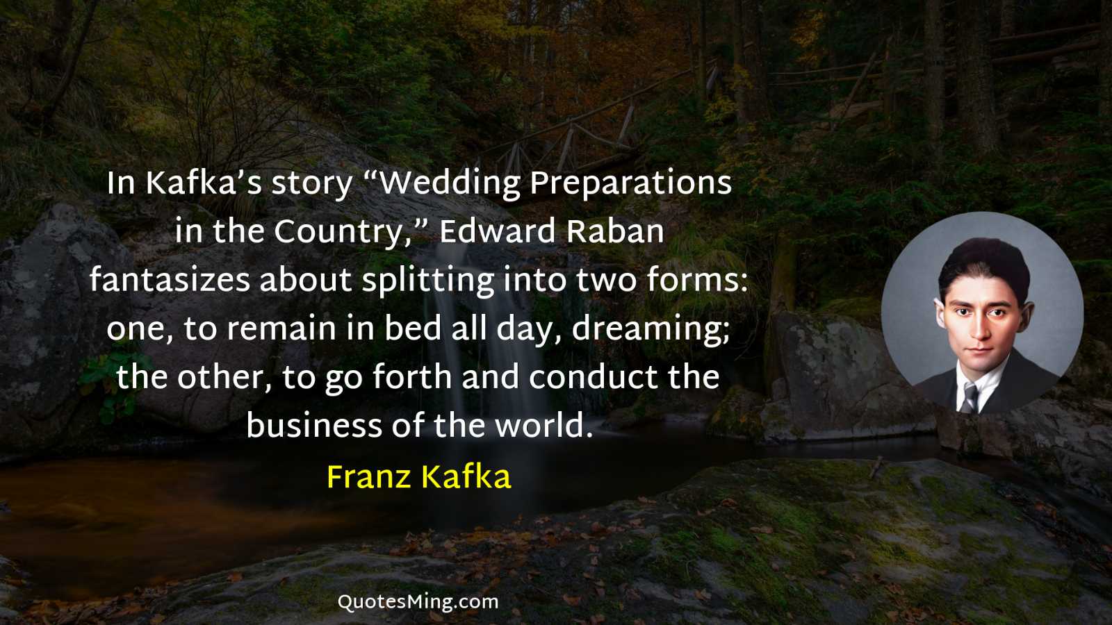 In Kafka’s story “Wedding Preparations in the Country” Edward Raban