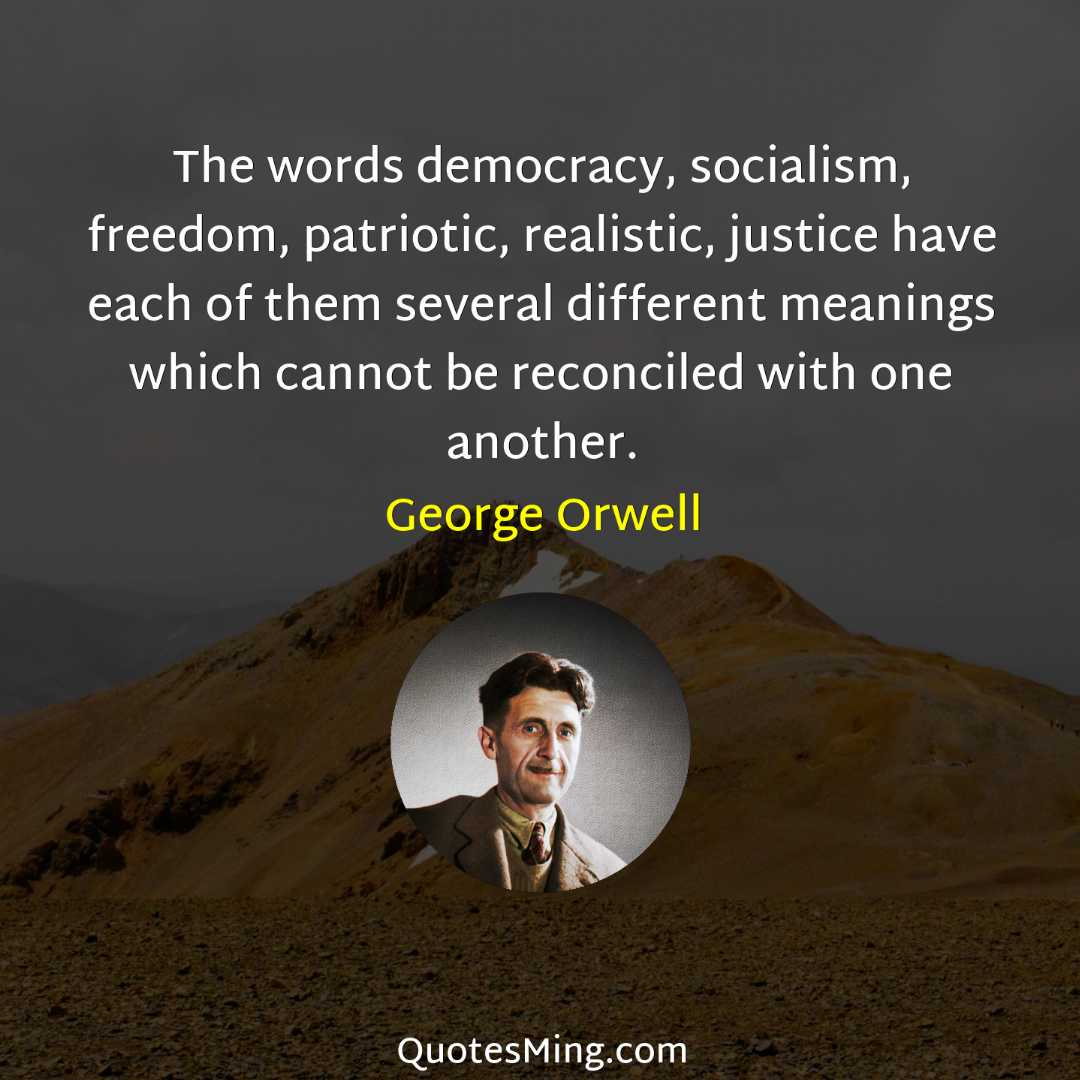 The words democracy socialism freedom patriotic realistic justice have each