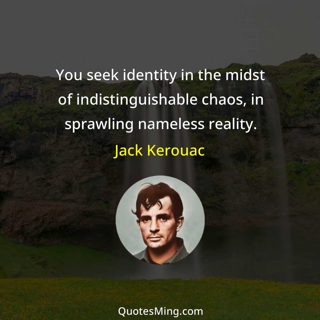 You seek identity in the midst of indistinguishable chaos in