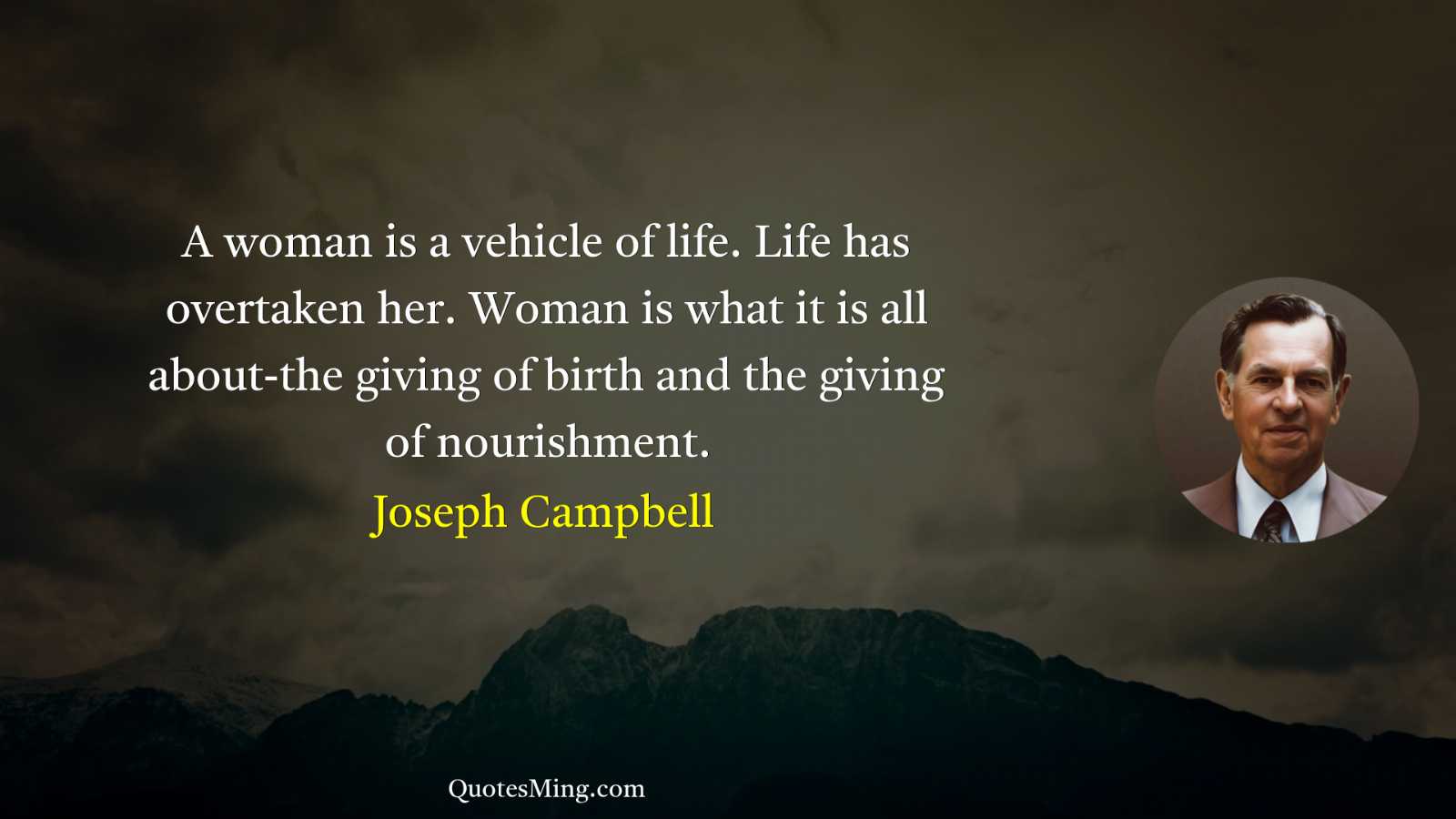 A woman is a vehicle of life Life has overtaken