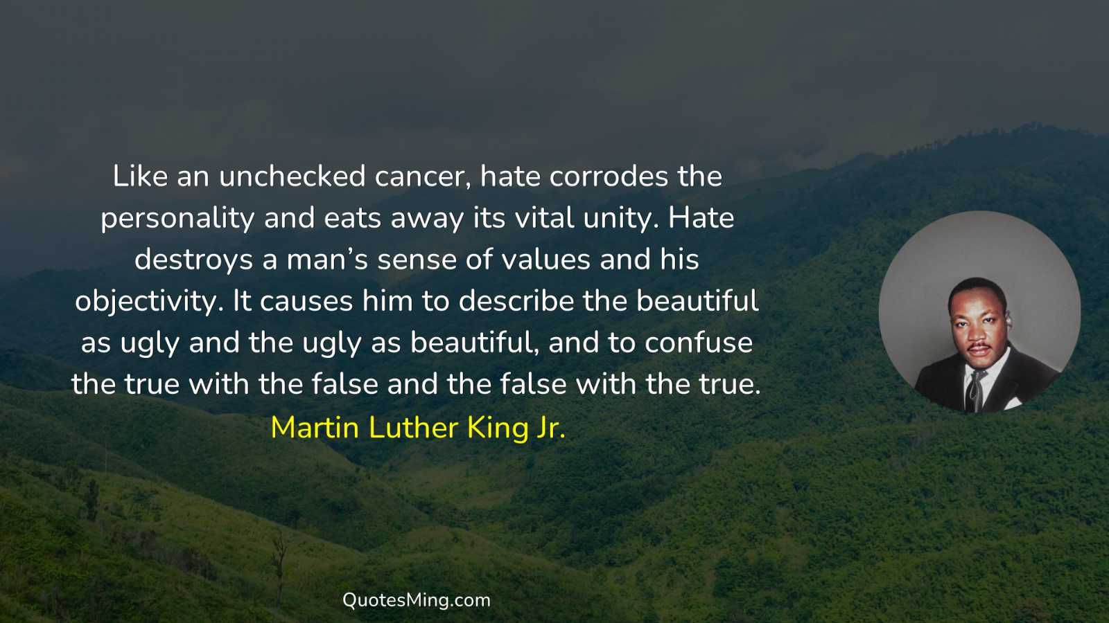 Like an unchecked cancer hate corrodes the personality and eats