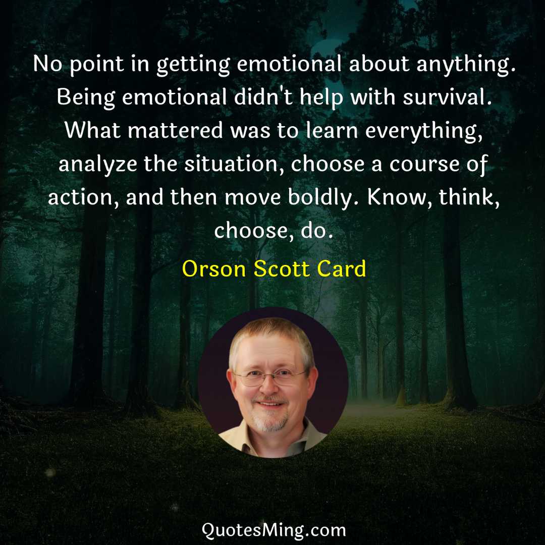 No point in getting emotional about anything Being emotional didn't