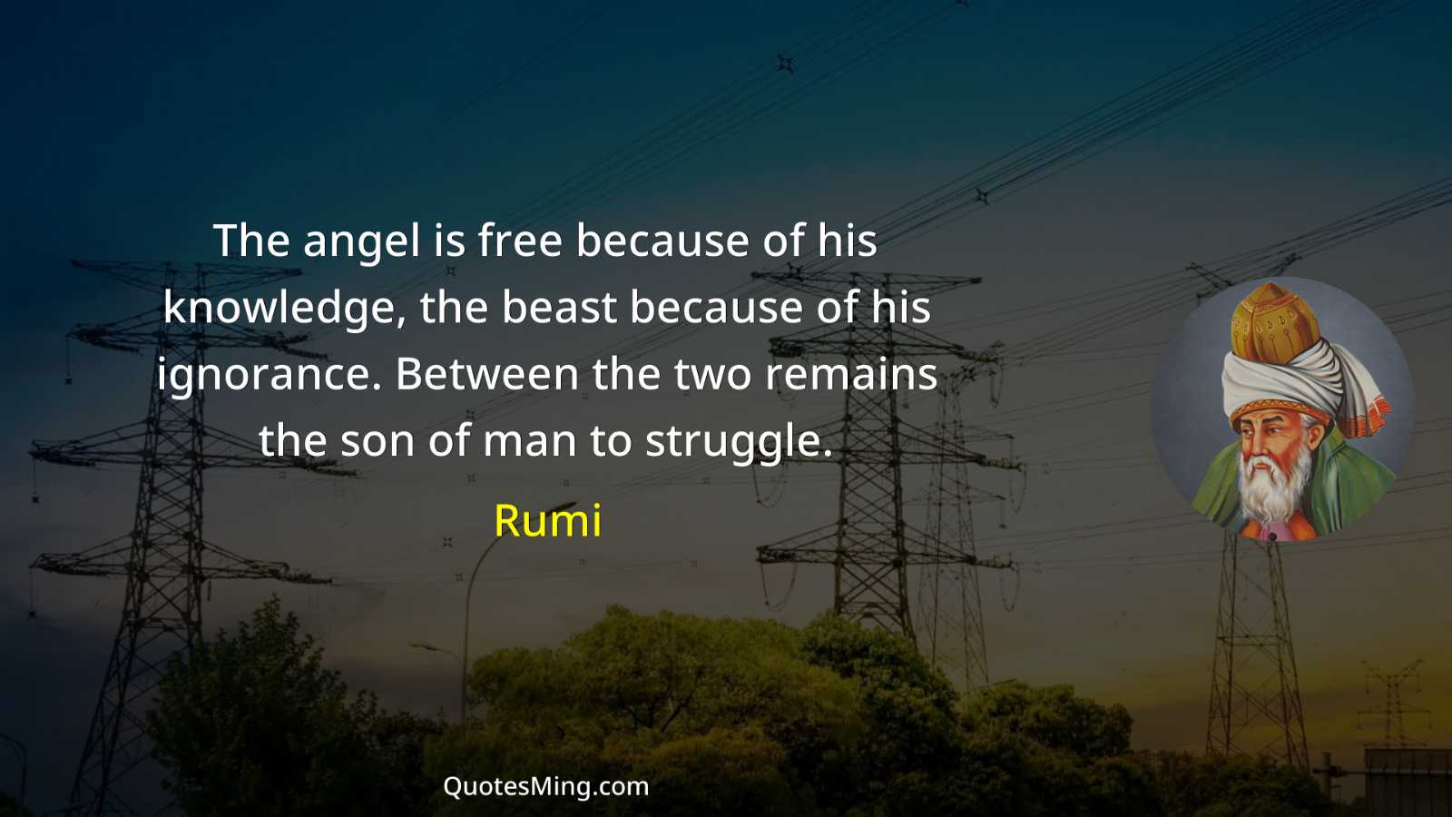 The angel is free because of his knowledge the beast