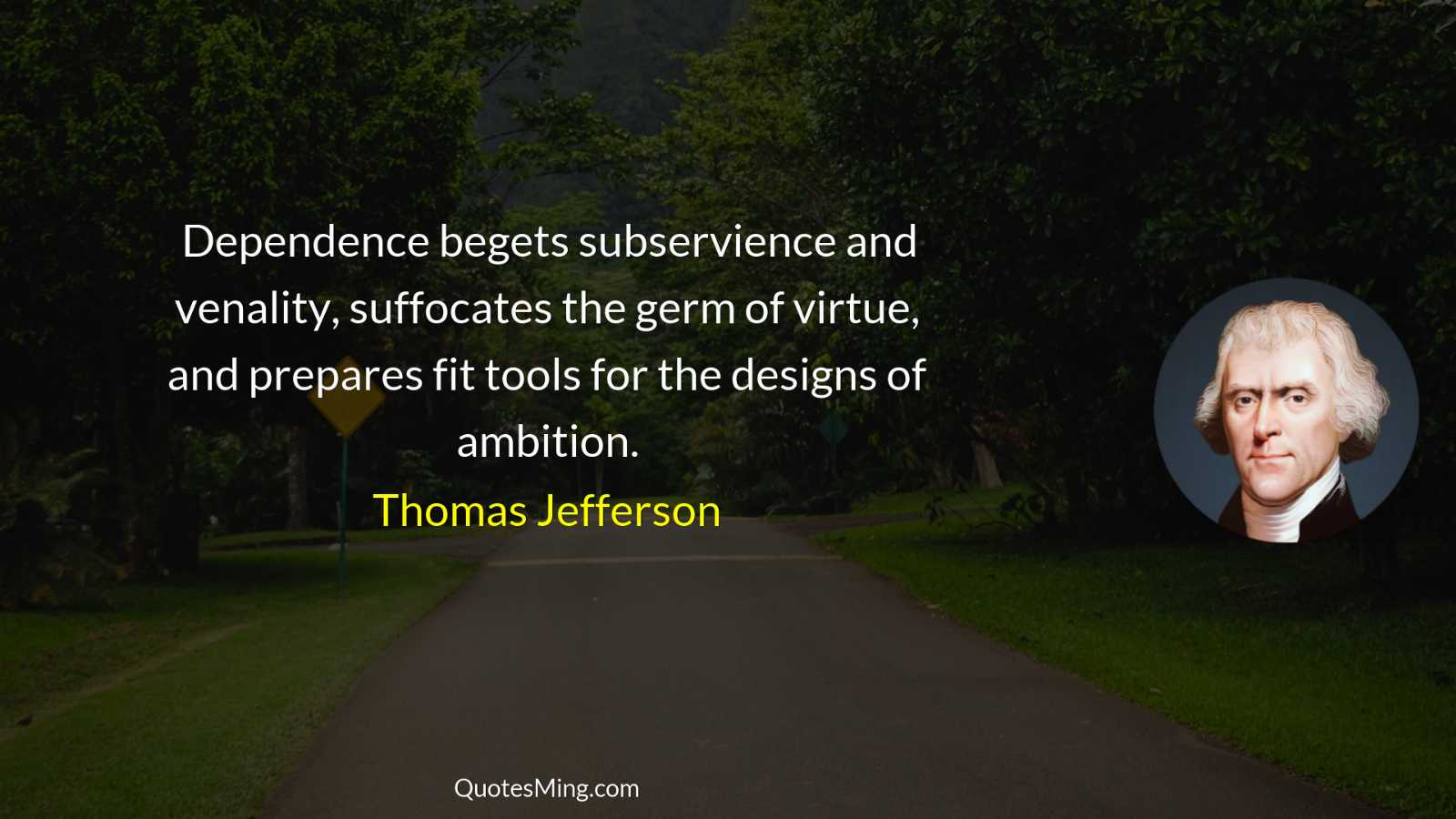 Dependence begets subservience and venality suffocates the germ of virtue