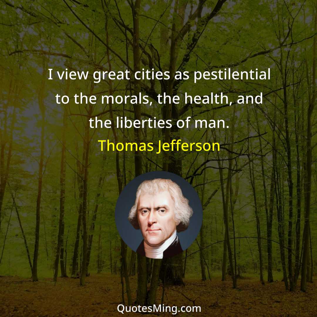 I view great cities as pestilential to the morals the