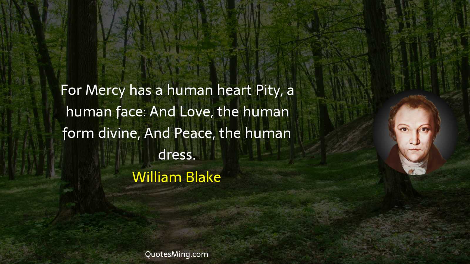 For Mercy has a human heart Pity a human face: